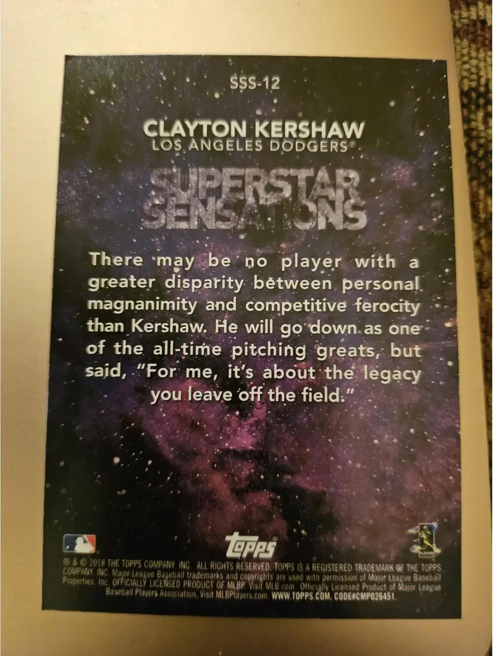 Clayton Kershaw - 2018 Topps Superstar Sensations Insert #SSS-15 - RAW Mint